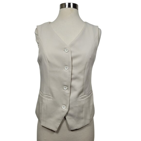 NWT Women's Button Front Waistcoat V-Neck Dressy Vest Sleeveless Cream Size XS - Picture 1 of 6